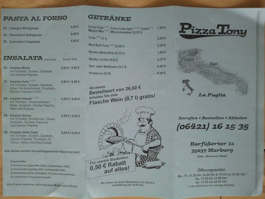 Menu photo 3 Pizza Tony Marburg, HE