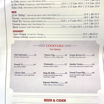The Oak Grill - Drink menu - Breakfast & Brunch Near Me - San Luis Obispo, California The Oak Grill - Drink menu - Breakfast & Brunch Near Me - San Luis Obispo, California
