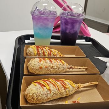 Haru Cafe - a tray of hotdogs and drinks - Coffee & Tea Near Me - Sterling Heights, Michigan