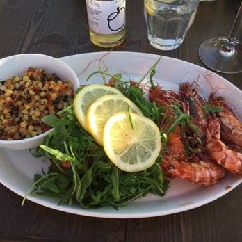 Strandpaviljoen Dok 14 - Gamba(shrimp) with mini round pasta and arugula salad - Cafes Near Me - Cadzand, ZE Strandpaviljoen Dok 14 - Gamba(shrimp) with mini round pasta and arugula salad - Cafes Near Me - Cadzand, ZE