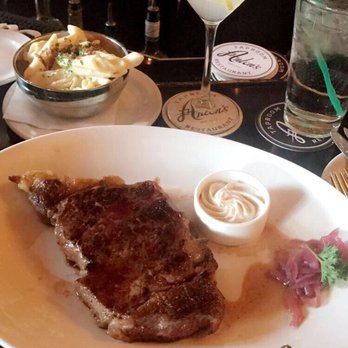 Anton's - 14oz ribeye with bone butter and bacon Mac n cheese.. there is no bacon though - Steakhouses Near Me - Kansas City, Missouri Anton's - 14oz ribeye with bone butter and bacon Mac n cheese.. there is no bacon though - Steakhouses Near Me - Kansas City, Missouri