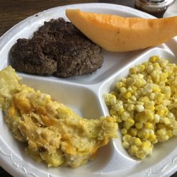 Linwood Restaurant - Hamburger Steak, Squash Casserole, Fresh Whole-Kernel Corn and Cantaloupe -- all with sweet tea for $8.50