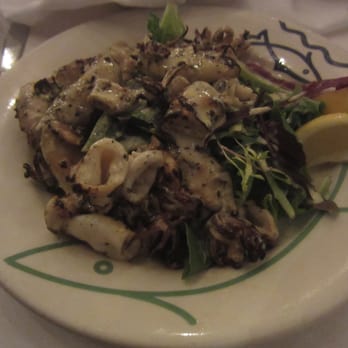 Cafe Santorini - Grilled Calmari (Grilled California baby squid tossed with mixed field greens and lemon dressing, $11) - Italian Near Me - Pasadena, California Cafe Santorini - Grilled Calmari (Grilled California baby squid tossed with mixed field greens and lemon dressing, $11) - Italian Near Me - Pasadena, California