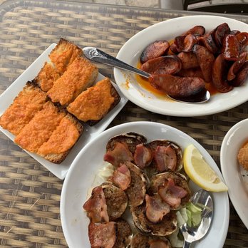 Spanish Pavillion Restaurant - Clams casino, pan con tomate and chorizo - Seafood Near Me - Harrison, New Jersey Spanish Pavillion Restaurant - Clams casino, pan con tomate and chorizo - Seafood Near Me - Harrison, New Jersey