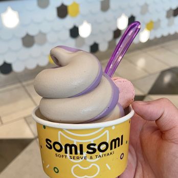 Somisomi - Ube and cookies n cream swirl with a macaron topping - Desserts Near Me - Santa Clara, California
