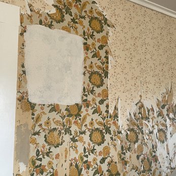 Alcon Home Improvement - Before/during: these guys did an amazing job removing two stubborn layers of wallpaper. Plus patching and painting. - Painters Near Me