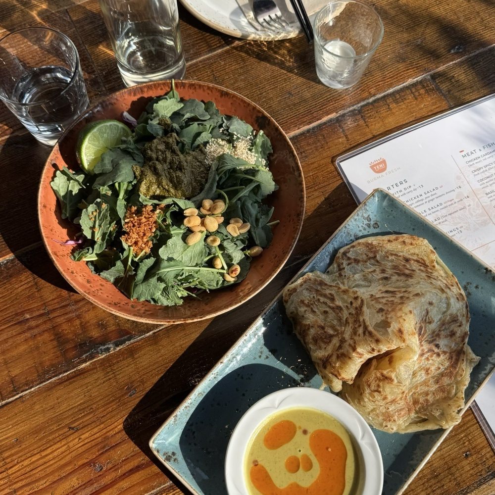 Tea leaf salad and roti Tea leaf salad and roti