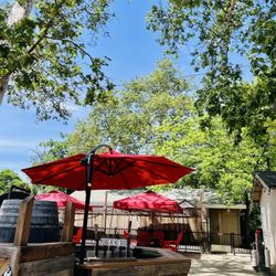 Mode Brewing - Outside seating with koi pond