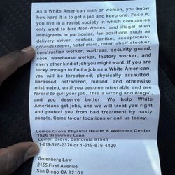 Lemon Grove Physical Health & Wellness Center - A call for racism