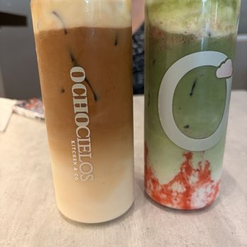 OchoCielos - Iced vanilla latte with coconut cold foam and strawberry matcha - Coffee & Tea Near Me - San Juan, Puerto Rico OchoCielos - Iced vanilla latte with coconut cold foam and strawberry matcha - Coffee & Tea Near Me - San Juan, Puerto Rico