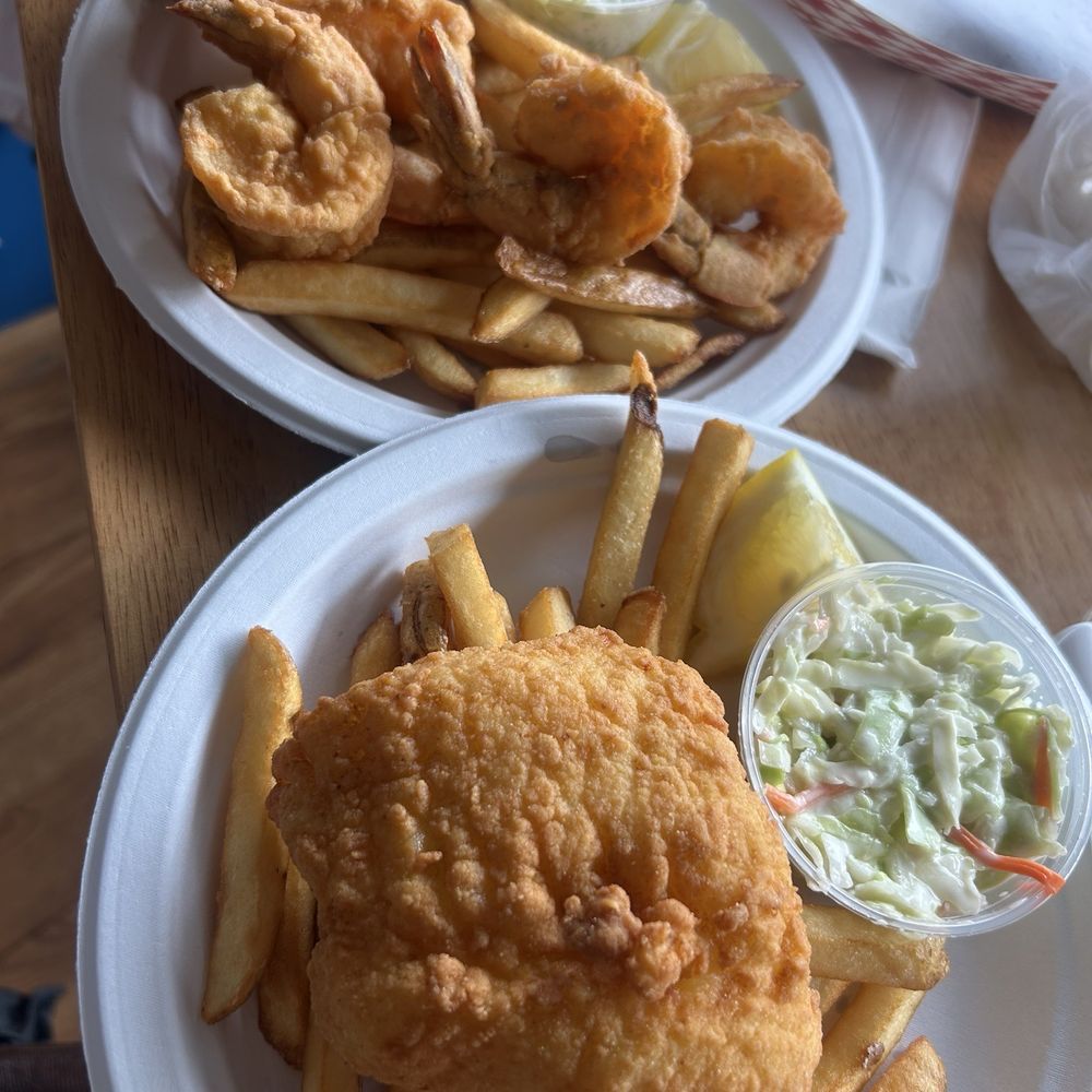 Burke's Seafood - Lunch plates: Haddock fish & chips, Shrimp plate - Seafood Near Me - Quincy, Massachusetts