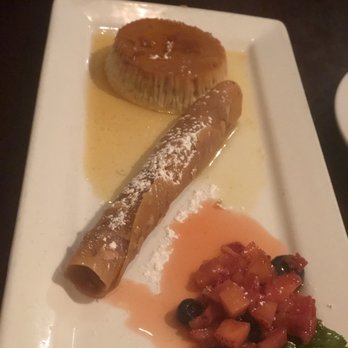 Firefly Tapas Kitchen + Bar - flan with banana stuffed almond cookie - Tapas/Small Plates Near Me - Las Vegas, Nevada Firefly Tapas Kitchen + Bar - flan with banana stuffed almond cookie - Tapas/Small Plates Near Me - Las Vegas, Nevada