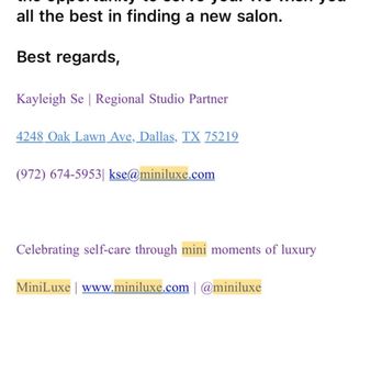MiniLuxe Highland Park - End of email from Kayleigh Se (Regional Studio Partner). - Nail Salons Near Me - Dallas, Texas