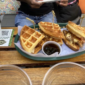 Bricks & Hops Beer Garden - Chicken and Waffles - Beer Gardens Near Me - New York, New York