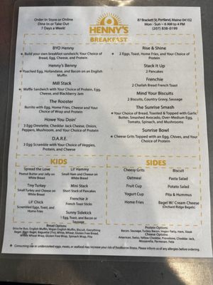 Menu photo 1 Henny’s Portland, ME Menu photo 1 Henny’s Portland, ME