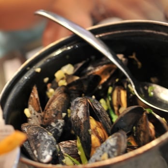 Belga Cafe - Mussels in red ale, bacon and asparagus - Belgian Near Me - Washington, DC, District of Columbia Belga Cafe - Mussels in red ale, bacon and asparagus - Belgian Near Me - Washington, DC, District of Columbia