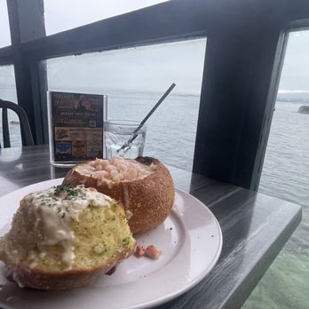 The Fish Hopper - Award Winning Clam Chowder in a bread bowl added shrimp - Seafood Near Me - Monterey, California The Fish Hopper - Award Winning Clam Chowder in a bread bowl added shrimp - Seafood Near Me - Monterey, California