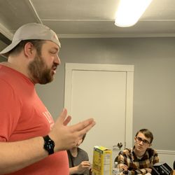 Lamb of God Lutheran Church - Dce Ryan (Youth Pastor) instructs biblical truths during youth retreat breakfast at camp Lone Star