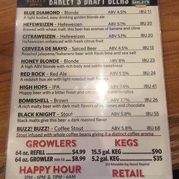 Barley's Brewing - Barleys beer menu. - Breweries Near Me - Henderson, Nevada Barley's Brewing - Barleys beer menu. - Breweries Near Me - Henderson, Nevada
