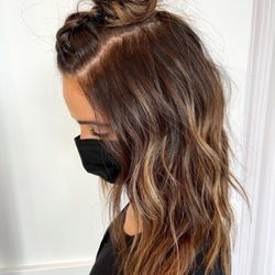 Tricoci Salon & Spa - Deerfield - #BrunetteBalayage #BraidedTopKnot #BoHoHair #Tricoci #BeachWaves #LivedInTexture -Styled by @styled.by.sam.mt__