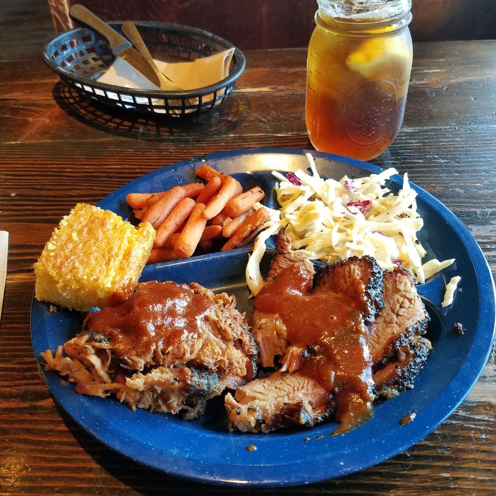 Dinosaur Bar-B-Que - Pulled pork and brisket plate. - Barbeque Near Me - Troy, New York Dinosaur Bar-B-Que - Pulled pork and brisket plate. - Barbeque Near Me - Troy, New York