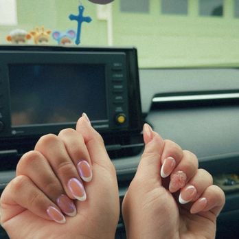 LU-AN Nails & Spa - Left: Gelx french tip & chrome Right: Gelx french tip & 3D flower - Nail Salons Near Me - Chula Vista, California