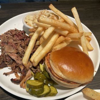Salt + Smoke - Pulled Pork Plate- Fries and Mac n Cheese (bun instead of popover) - Barbeque Near Me - Ellisville, Missouri Salt + Smoke - Pulled Pork Plate- Fries and Mac n Cheese (bun instead of popover) - Barbeque Near Me - Ellisville, Missouri