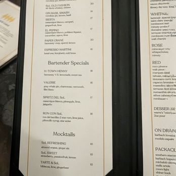 Sol 7 - Cocktail Menu 05.30.2026 - Breakfast & Brunch Near Me - Houston, Texas