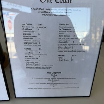 One Cedar - Menu - Coffee & Tea Near Me - Santa Monica, California One Cedar - Menu - Coffee & Tea Near Me - Santa Monica, California