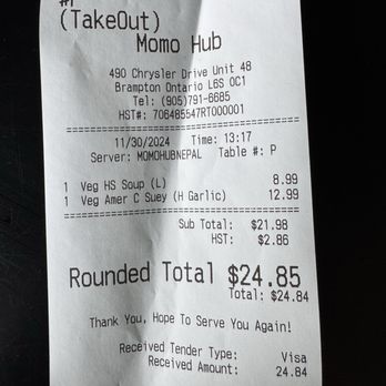 Momo Hub - Receipt - Indian Near Me - Brampton, Ontario Momo Hub - Receipt - Indian Near Me - Brampton, Ontario