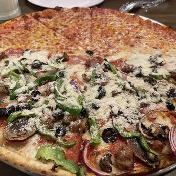 We Cook Pizza and Pasta - Large half cheese half the works - Pizza Near Me - Tusayan, Arizona