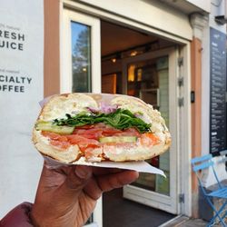 The Bagel Co - 11. Salmon with plain cream cheese, onion, tomato, Romaine