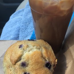 Chocolate flavored ice coffee and a blueberry muffin. Mmmm. Chocolate flavored ice coffee and a blueberry muffin. Mmmm.
