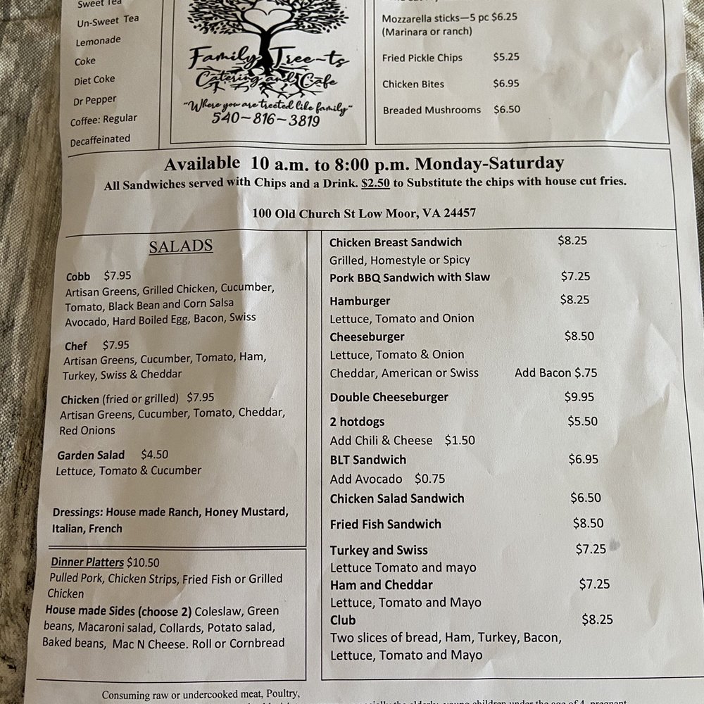 Family TreeTs - Main Menu - Breakfast & Brunch Near Me - Clifton Forge, Virginia