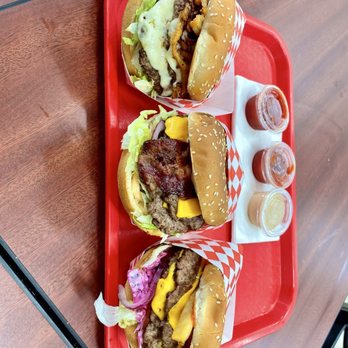 Gourmet Burger - Pictured: -straw onion burger -old-fashion cheeseburger (with bacon) -coleslaw Lebanese burger - Burgers Near Me - Santa Ana, California