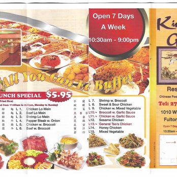 King Garden - a menu for a restaurant - Chinese Near Me - Fulton, Kentucky