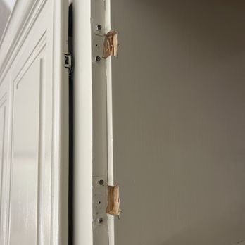 Adval Construction - More unfilled holes from mistakes mounting doors. Hacked interior of a finished cabinet (not done by a carpenter). - General Contractors Near Me - Pacheco, California