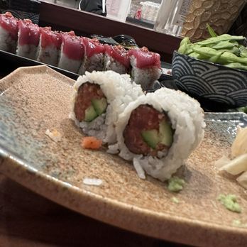 Amami Sushi - What's left of our spicy tuna roll - Sushi Bars Near Me - Napa, California Amami Sushi - What's left of our spicy tuna roll - Sushi Bars Near Me - Napa, California