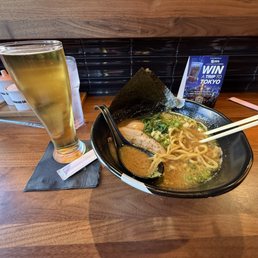 Original tonkatsu ramen and Sapporo draft. Original tonkatsu ramen and Sapporo draft.