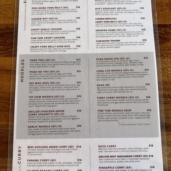 Yes Siam Thai Cafe & Bar - Menu 1 October 2023 - Thai Near Me - Seattle, Washington