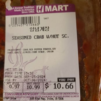H Mart - Irvine - this seasoned raw crab. had a bite. had an old taste - Grocery Near Me - Irvine, California