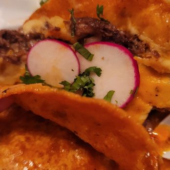 La Birrieria Restaurant - Loaded with beef and cheese. They topped it with onions and Cilantro. Radish on the side - Mexican Near Me - Chicago, Illinois La Birrieria Restaurant - Loaded with beef and cheese. They topped it with onions and Cilantro. Radish on the side - Mexican Near Me - Chicago, Illinois