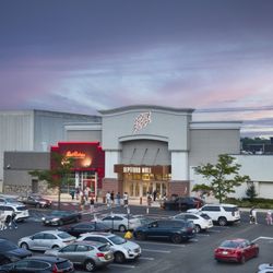 Deptford Mall - Deptford Mall entrance, Red Robin and LensCrafters at dusk.