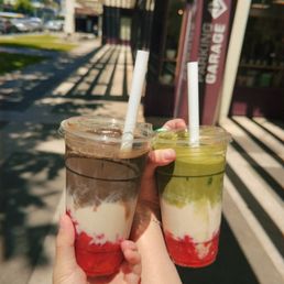 Strawberry Matcha Latte Strawberry Hojicha Latte