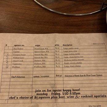 The Publican - Oyster menu - New American Near Me - Chicago, Illinois