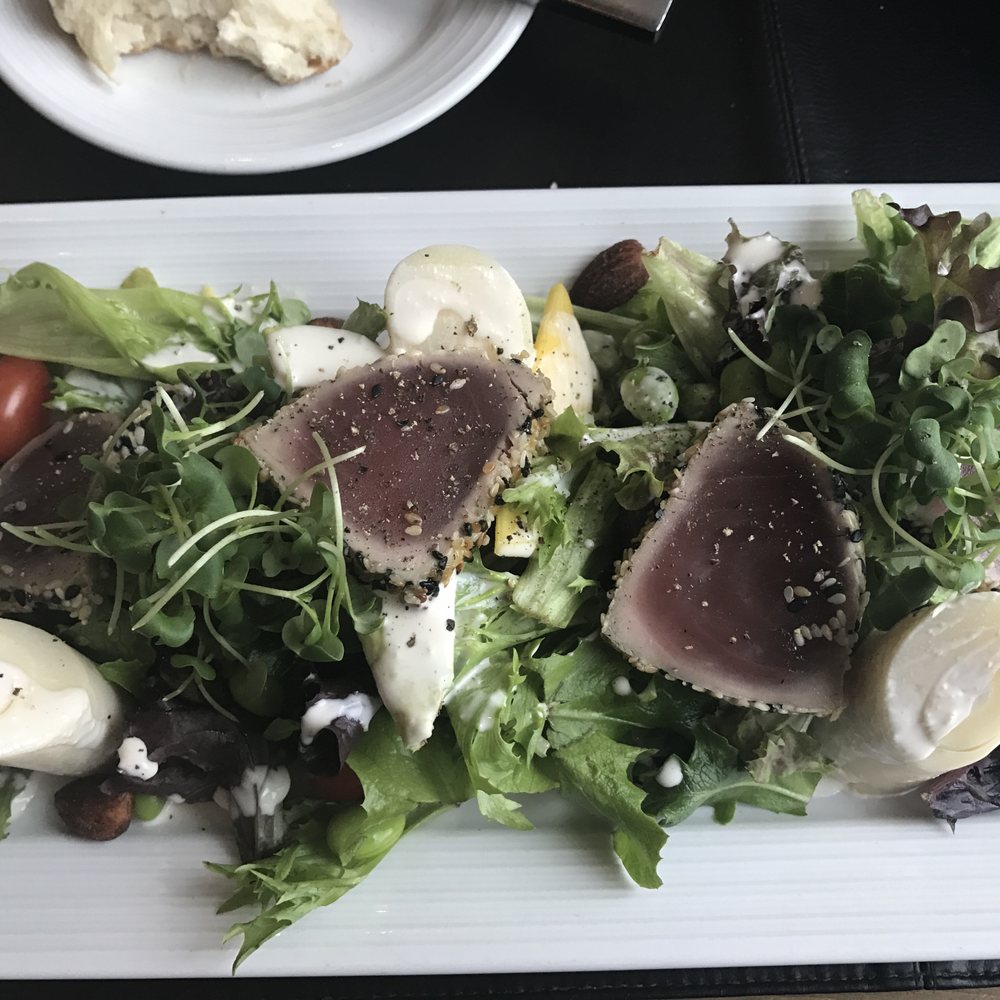 Gazette Restaurant - Sesame crusted ahi tuna -mango -hearts of palm -tatsoi-baby mesclun-avocado smoked almond -sesame vinaigrette — $22.00 - Tapas/Small Plates Near Me - Montreal, Quebec Gazette Restaurant - Sesame crusted ahi tuna -mango -hearts of palm -tatsoi-baby mesclun-avocado smoked almond -sesame vinaigrette — $22.00 - Tapas/Small Plates Near Me - Montreal, Quebec