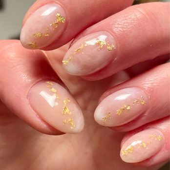 Lumera Nail Salon - Marble gold leaf dip on almond - Nail Salons Near Me - Chicago, Illinois