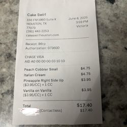 Cake Swirl - Receipt with prices