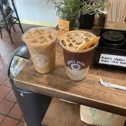 Iced vanilla latte and espresso tonic