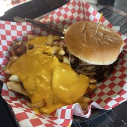 Cheese fries and fried bologna sandwich Cheese fries and fried bologna sandwich
